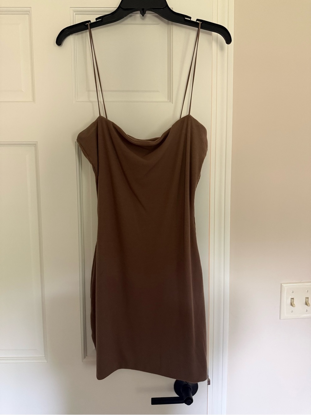 Ribbed Slip Dress in Brown